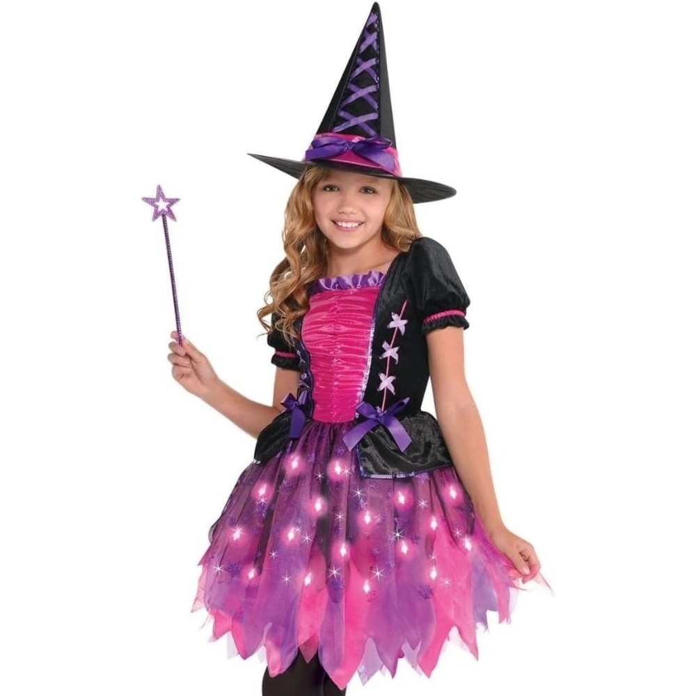 Suit Yourself Sparkling Witch Costume Size 8-10 New Light-Up Dress Hat Wand Set